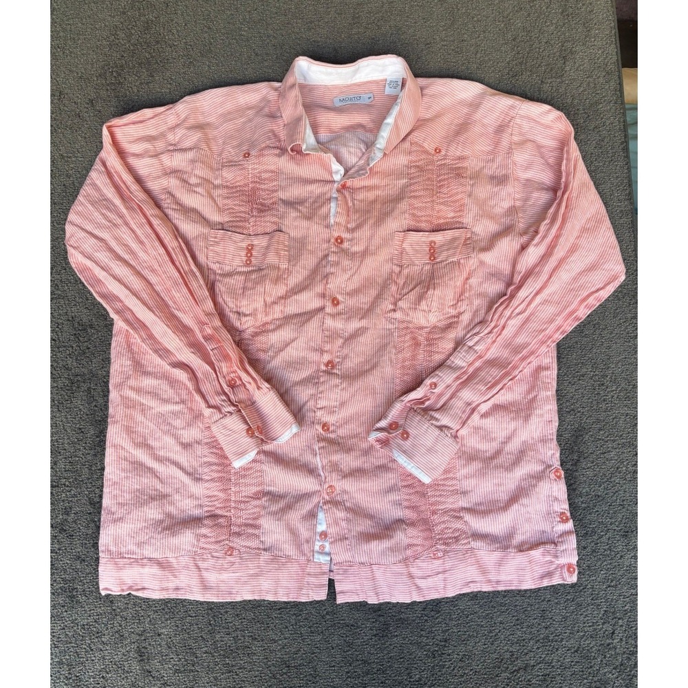 Mojito Collection Mens 3X Coral Stripe Linen Blend Button Up Casual Shirt